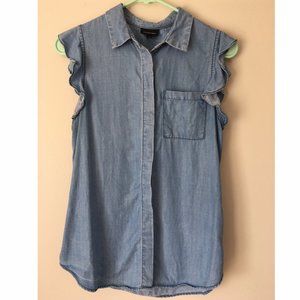 Target Lyocell Blue Button Down Tank with Ruffles
